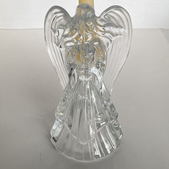 Vintage Clear Glass Heavy Cut Crystal Angel Taper Candlestick Holder Holiday - Picture 2 of 10